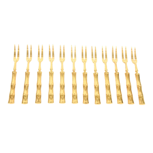 Vintage Gold Plated Bamboo Design Serving Forks Set of 12