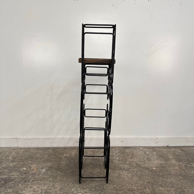 Mid 20th Century Arthur Umanoff Style Iron & Wood Wine Rack For Sale - Image 5 of 12