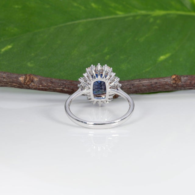 Blue 2.4Ct Tanzanite Ring With Lab Grown Diamond Halo: Solid 14k Gold, Size 6.75 For Sale - Image 8 of 9