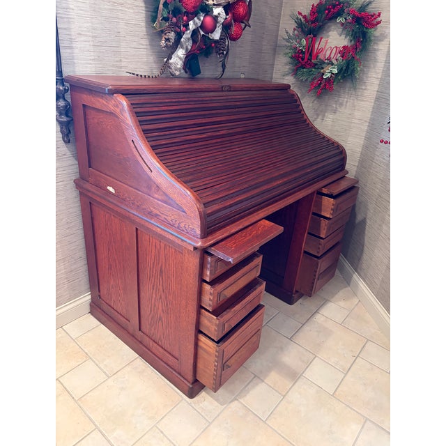 1900 - 1909 Cutler & Son Antique Roll Top Desk, Late Victorian For Sale - Image 5 of 16