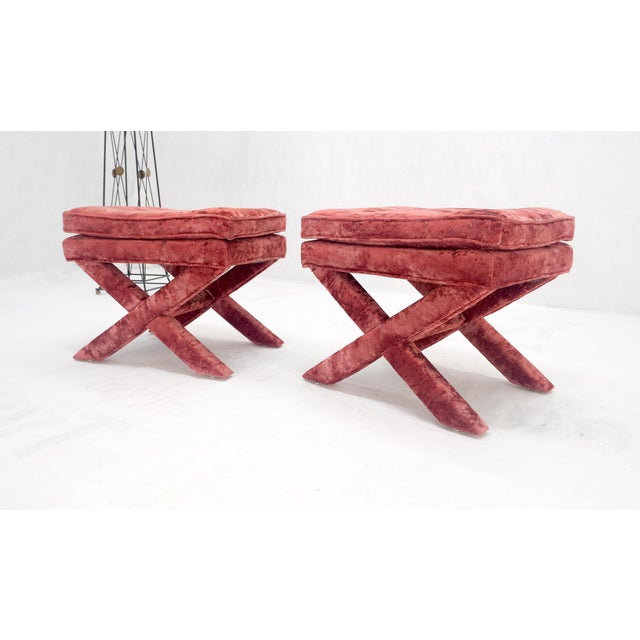 Brick Red Pair of Red Brick X Base Billy Baldwin Mid Century Modern Window Benches MINT! For Sale - Image 8 of 11