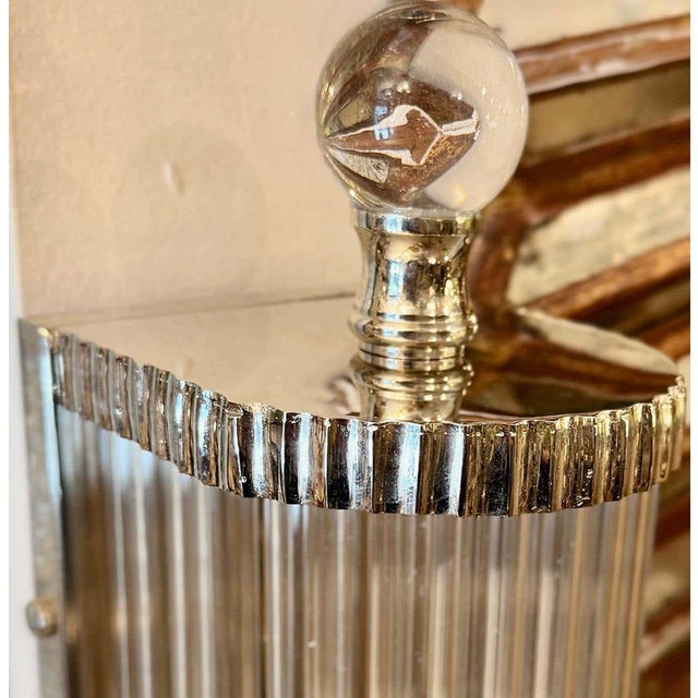 Art Deco Vintage Art Deco Light Old Lamp Wall Sconces Fixture Chrome Brass & Glass Rod Ship Light - Pair For Sale - Image 3 of 6