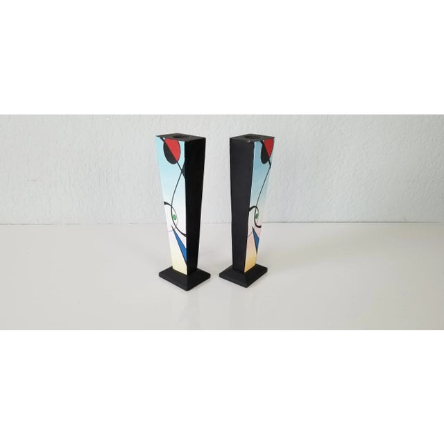 1990s 1990s Postmodern Memphis Style Hand Painted Candle Holders - A Pair/ Sold For Sale - Image 5 of 7