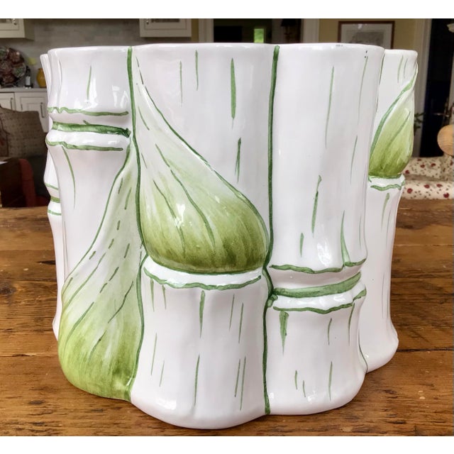Large 1990s Majolica Style Faux Bamboo Planter / Cachepot - Made in ...