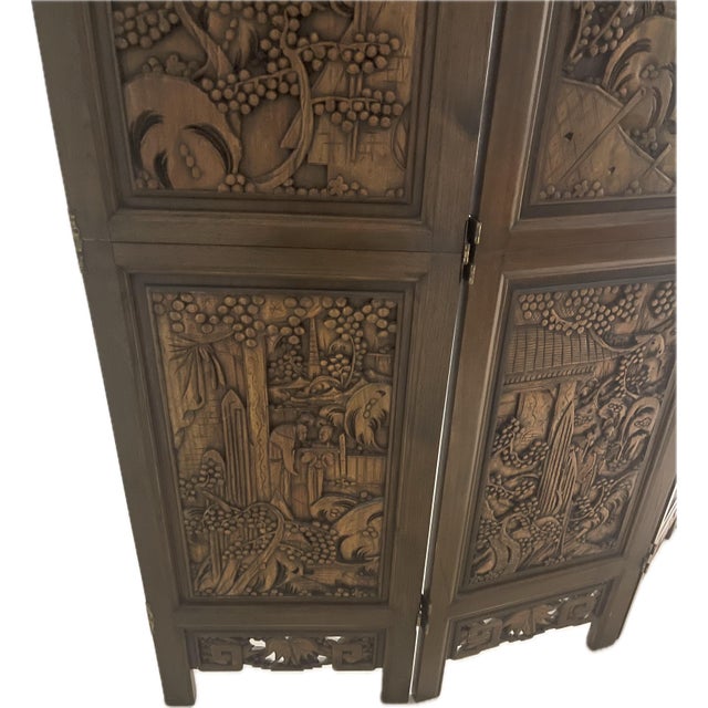 Wood 1960s Philippine Hand-Carved Teak Room Divider / Folding Screen For Sale - Image 7 of 12