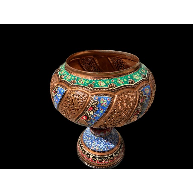 1990s Vintage Hand Painted Openwork Copper Urn For Sale - Image 5 of 13