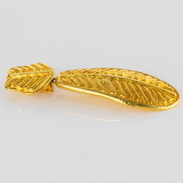 Gold Sonia Rykiel Gilded Floral Dangle Clip Earrings with Palmtree Design For Sale - Image 8 of 9