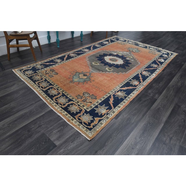 1970s 1970s Vintage Handmade Wool Cotton Orange Area Rug For Sale - Image 5 of 11