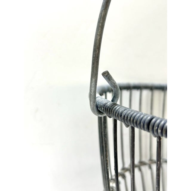 Silver 1920s Antique Zinc Wire Egg Gathering Basket With Handle For Sale - Image 8 of 8