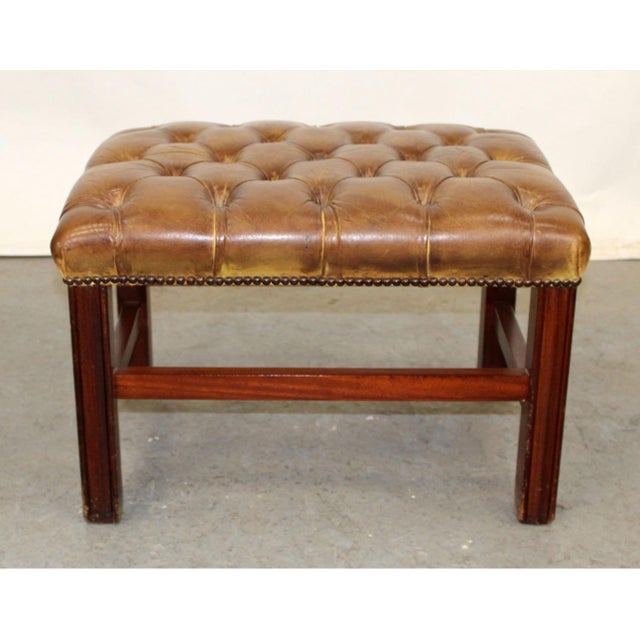 Mid 20th Century Mid 20th Century Tufted Leather Foot Stool/Bench For Sale - Image 5 of 5