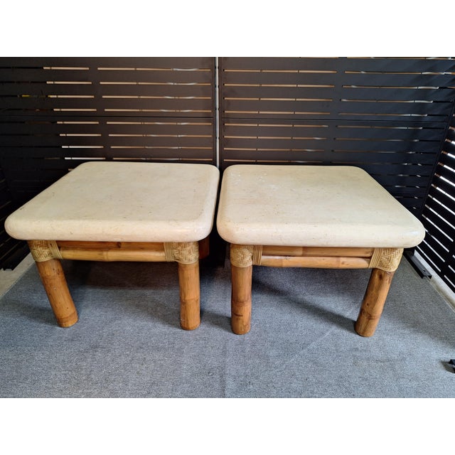 Stone 1980s 2 Antonio Budji Layung Style MCM End Tables With Tessellated Stone For Sale - Image 7 of 8