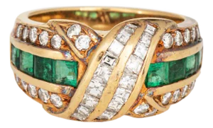 80s Vintage Tiffany & Co Ring Emerald Diamond Sz 6 18k Yellow Gold Signed