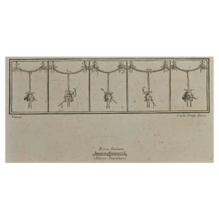 Carlo Oraty, Tragedy Masks Pompeian Style, Etching, 18th Century For Sale