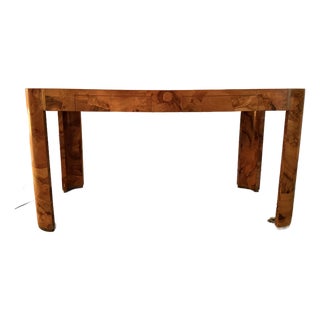 Italian Patchwork Burl Veneer Writing Desk With Brass Trim For Sale