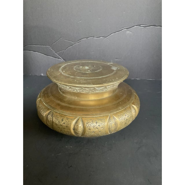 Metal Antique Middle East Brass Bowl For Sale - Image 7 of 9
