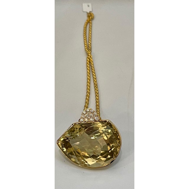 240 Carat Citrine & Diamond Pendent or Necklace 14 Karat Yellow Gold with Chain For Sale - Image 4 of 18