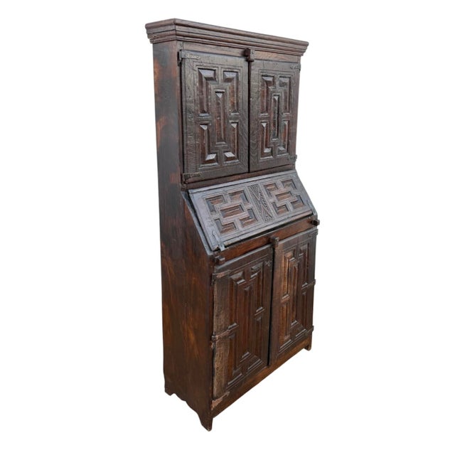 Antique Spanish Carved Wooden Bureau Cabinet with Drop-Front Desk, 1850s For Sale - Image 11 of 11