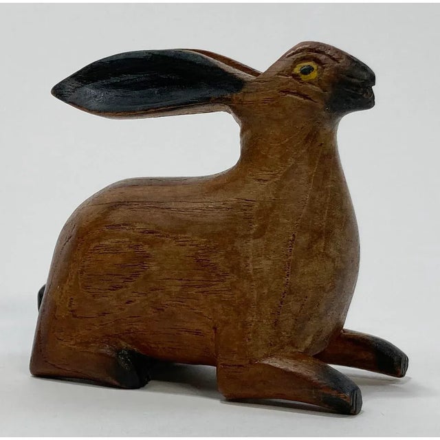 Antique Folk Art Style Hand-Carved Wood Rabbit Figure | Chairish