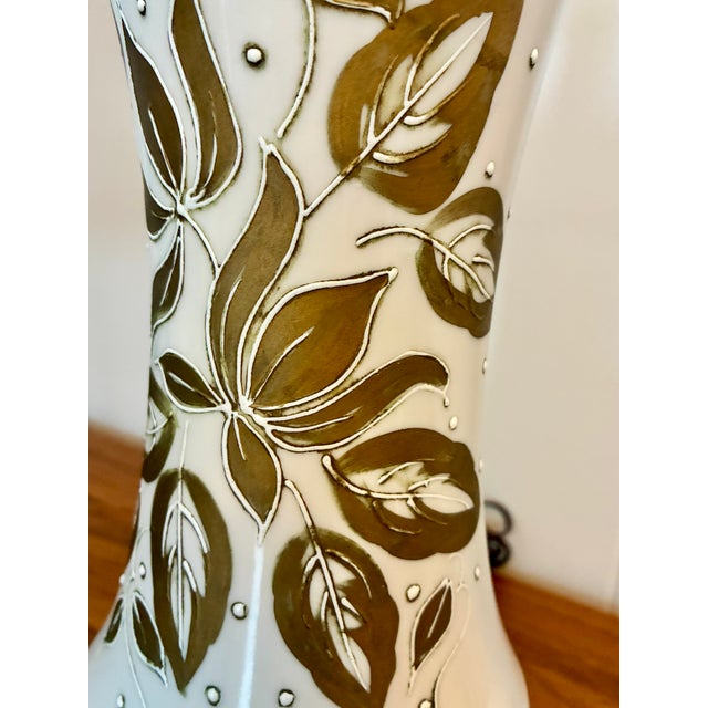Mid 20th Century Mid 20th Century Mid Century Modern Gilded Leaf Motif Ceramic Lamps - a Pair For Sale - Image 5 of 9