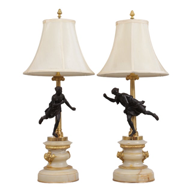 Antique French Empire Figural Bronze & Marble Figural Lamps - a Pair For Sale