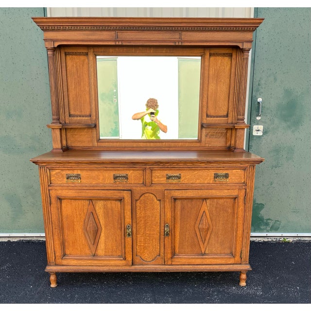 Brown Antique Arts and Crafts Quartersawn Oak Sideboard Buffet For Sale - Image 8 of 12