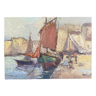 Post-Impressionist Artist, Seascape with Sailboats, 1979, Oil Painting For Sale