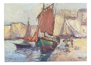 Post-Impressionist Artist, Seascape with Sailboats, 1979, Oil Painting