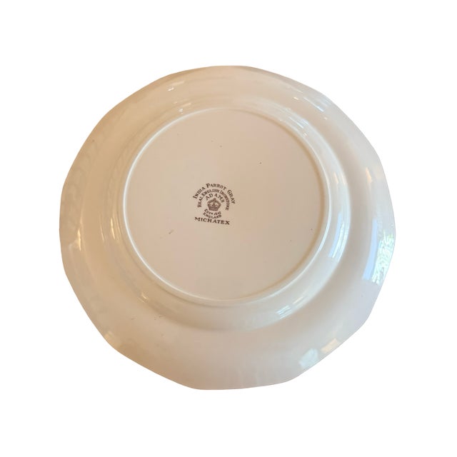 Vintage Adams India Parrot Gray Chinoiserie Ironstone Dinner Plates, Pair For Sale In West Palm - Image 6 of 7