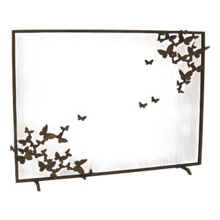 Warm Black Butterfly Fireplace Screen Lighter Version For Sale