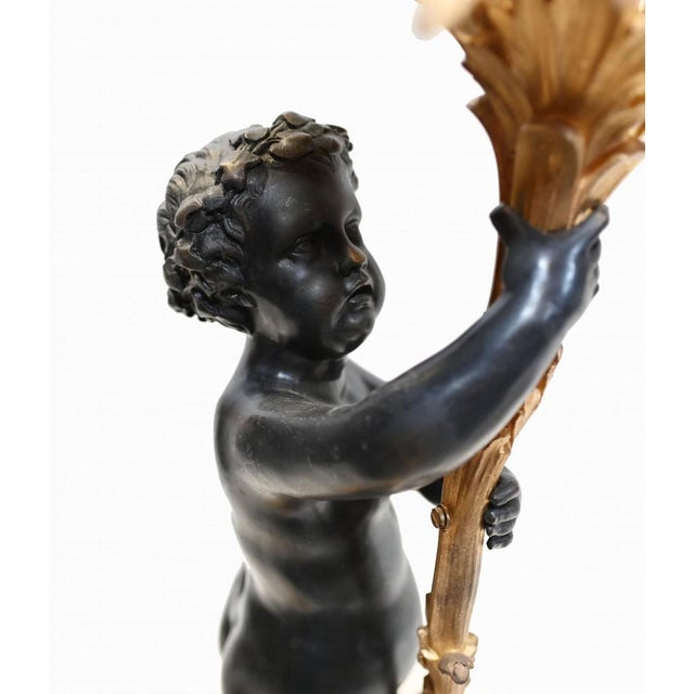 Gorgeous pair of French Empire style bronze cherub candelabras Good size to them at three feet - 91 cm - tall Classic...