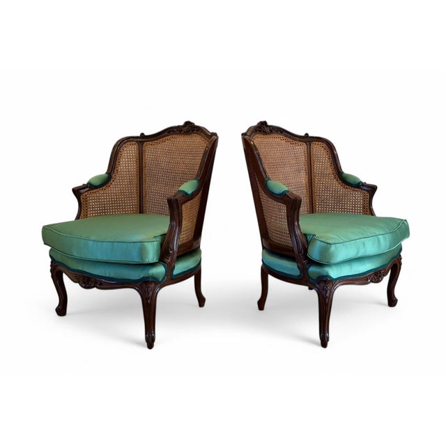 French Vintage French Louis XV Caned Bergere Chairs - a Pair For Sale - Image 3 of 15