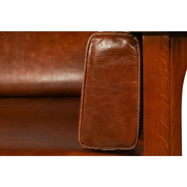 2020s Mission / Craftsman Cubic Slat Side Love Seat - Russet Brown Leather (Rb2) For Sale - Image 5 of 6