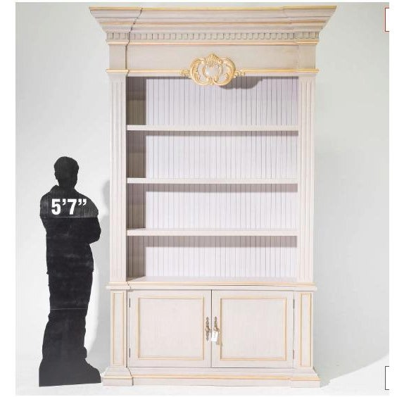 French Country Mid 19th Century Monumental Painted Bookshelf With Gilt Accents For Sale - Image 3 of 7