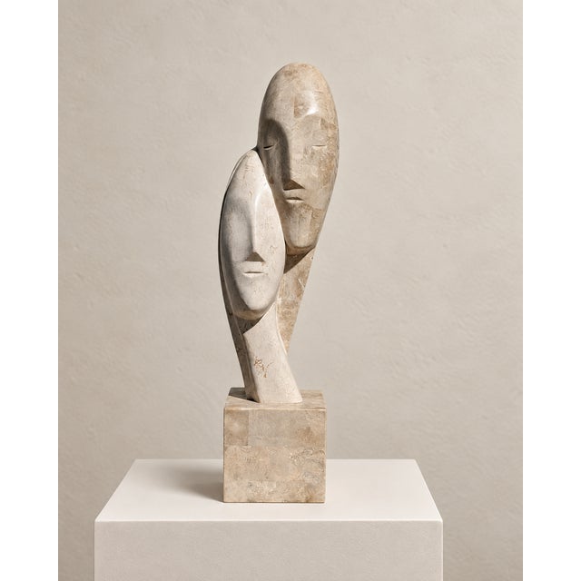 Postmodern Vintage Tessellated-Stone Snuggling Couple Sculpture For Sale - Image 3 of 5