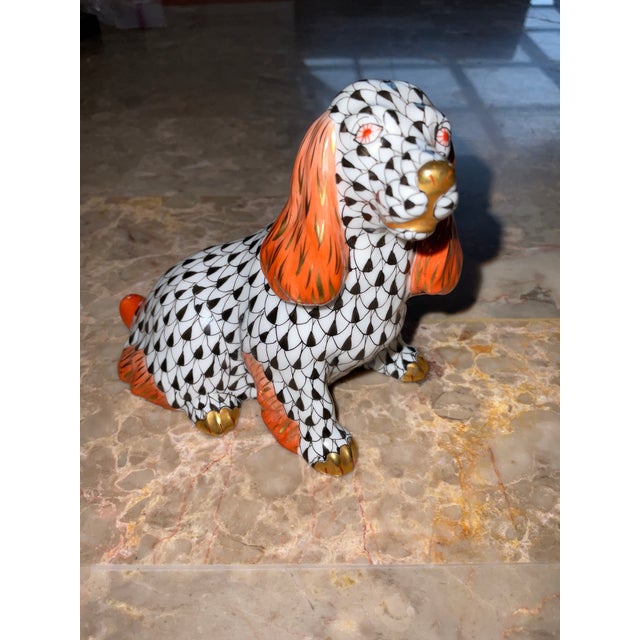 Herend Late 19th Century Herend Black Fishnet Sitting Spaniel For Sale - Image 4 of 5