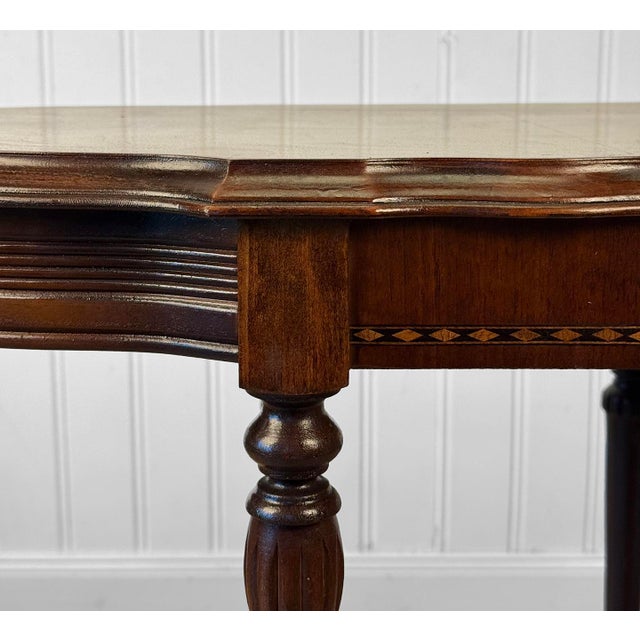 Vintage Traditional Victorian Mahogany Inlaid Scalloped Side Table For Sale - Image 10 of 15