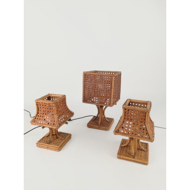 Mid-Century Bedside Table Lamps in Rattan and Wicker Cane Webbing, Italy, 1960s, Set of 2 For Sale - Image 12 of 18