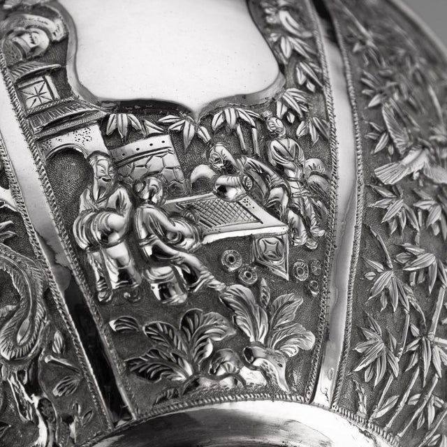 19th Century Chinese Export Silver Finger Bowl & Plate, Wang Hing, 1880s, Set of 2 For Sale - Image 9 of 18