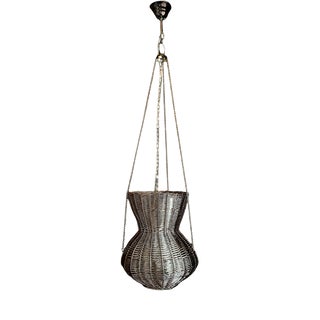 Oman Pendant Light in Metal-Plated Hand-Woven Wicker by Caspal For Sale