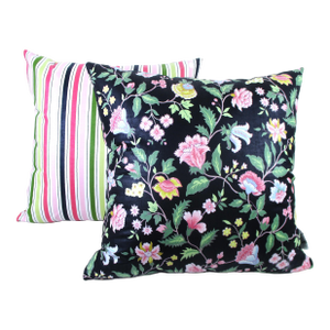 1940s Vintage Kandell Jacobean Chintz Fabric and 1940s Everglaze Fabric Pillow Covers - Pair