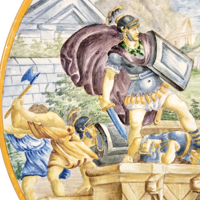 Large Italian Istoriato Revival Pesaro School Maiolica Charger with Heroic Scene, 1890-1915 For Sale - Image 4 of 8