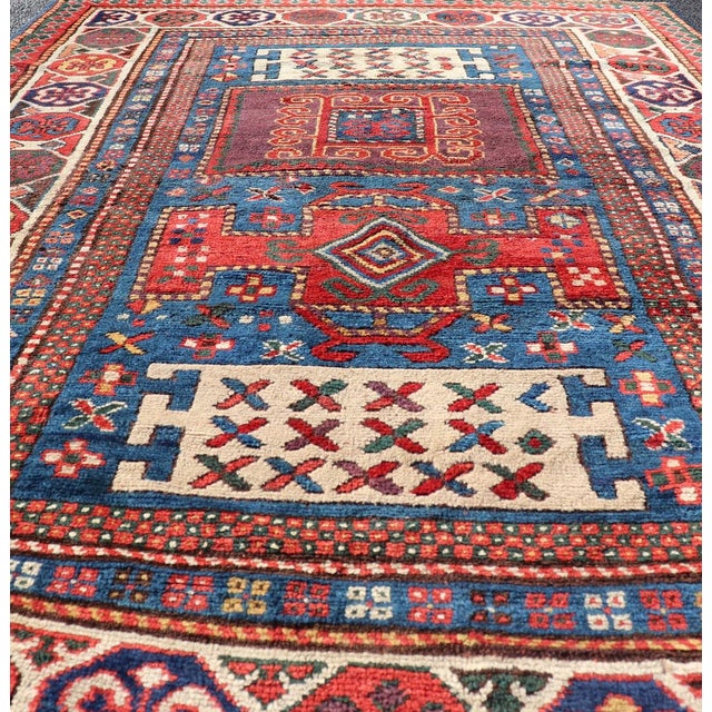 Tribal Antique Caucasian Kazak Rug With Geometrics Medallions 4'4" X7'0" For Sale - Image 3 of 14