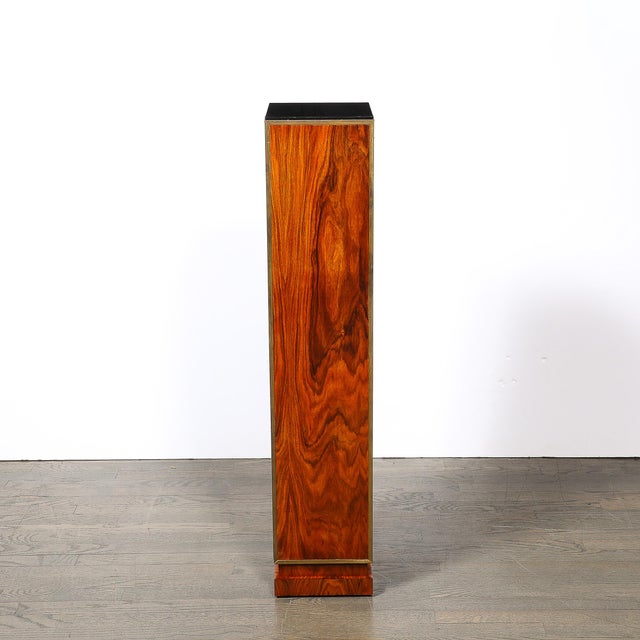 Pair of Art Deco Walnut Pedestals With Brass Detailing & Vitrolite Inset Top For Sale - Image 15 of 16
