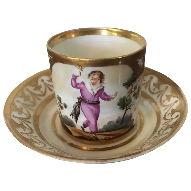 1810 Antique French Empire Porcelain Coffee Cup & Saucer by Marc Schoelcher - 2 Pieces For Sale
