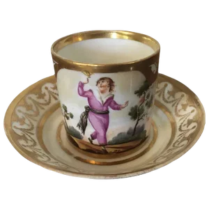 1810 Antique French Empire Porcelain Coffee Cup & Saucer by Marc Schoelcher - 2 Pieces