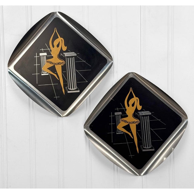 Mid-Century Modern Mid-Century Atomic Aluminum & Black Enamel Ballet Dancer Wall Plaque - A Pair For Sale - Image 3 of 8