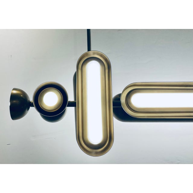 Contemporary Revelation Seeded White Art Glass Brass Dot Dash Pendant Chandelier For Sale - Image 3 of 5