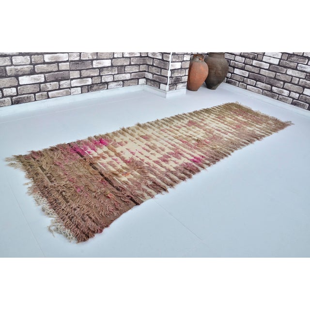 Tan Vintage Tribal Handmade Turkish Rug For Sale - Image 8 of 10