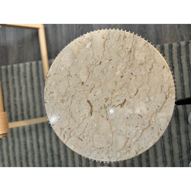 Steel Side Tables with Beige Veined White Marble Top, 1990s For Sale - Image 4 of 8