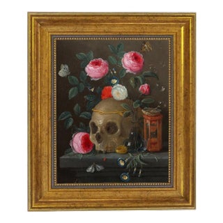 "Vanitas Still Life" After Jan VanKessel the Elder, Contemporary Reproduction Print on Canvas, Framed, 8 x 10 For Sale